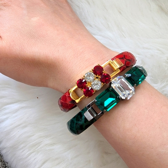 *Vintage๐Genuine Italian ๐ฎ๐น Leather and Rhinestone bracelets (from Florence) - Picture 1 of 6